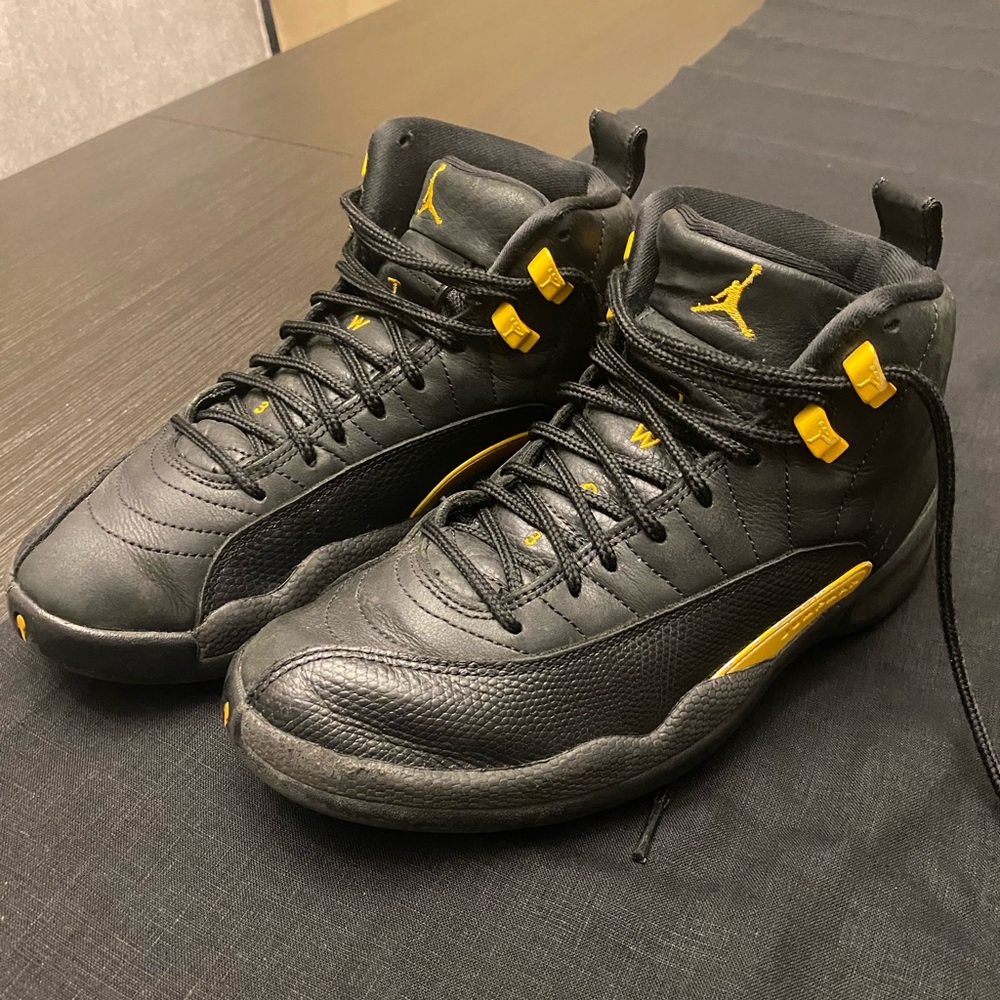 Jordan 12 Men's Black and Yellow Sneakers